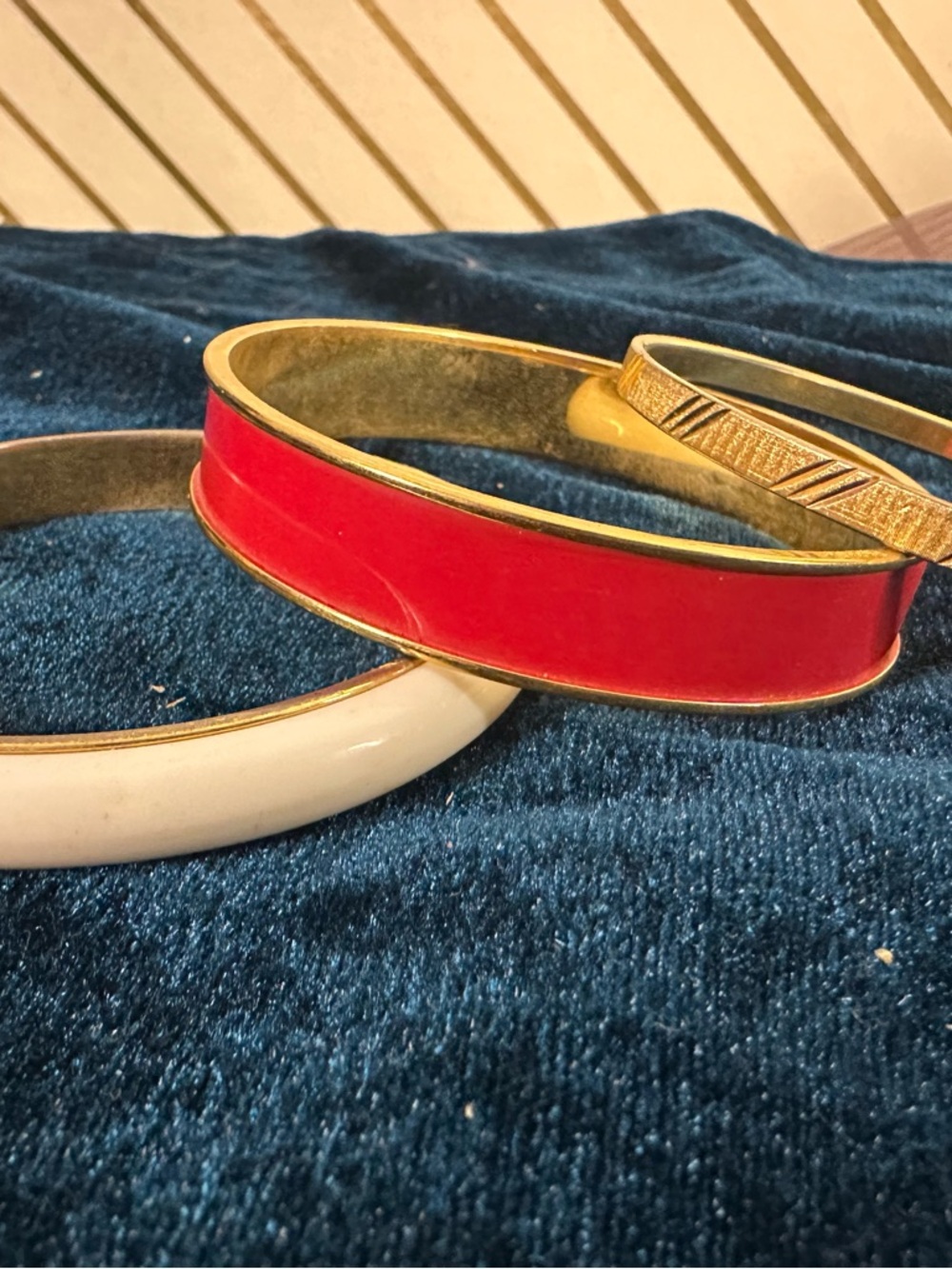 Monet Red and White Enamel Bangle Set with Gold-Tone Accents